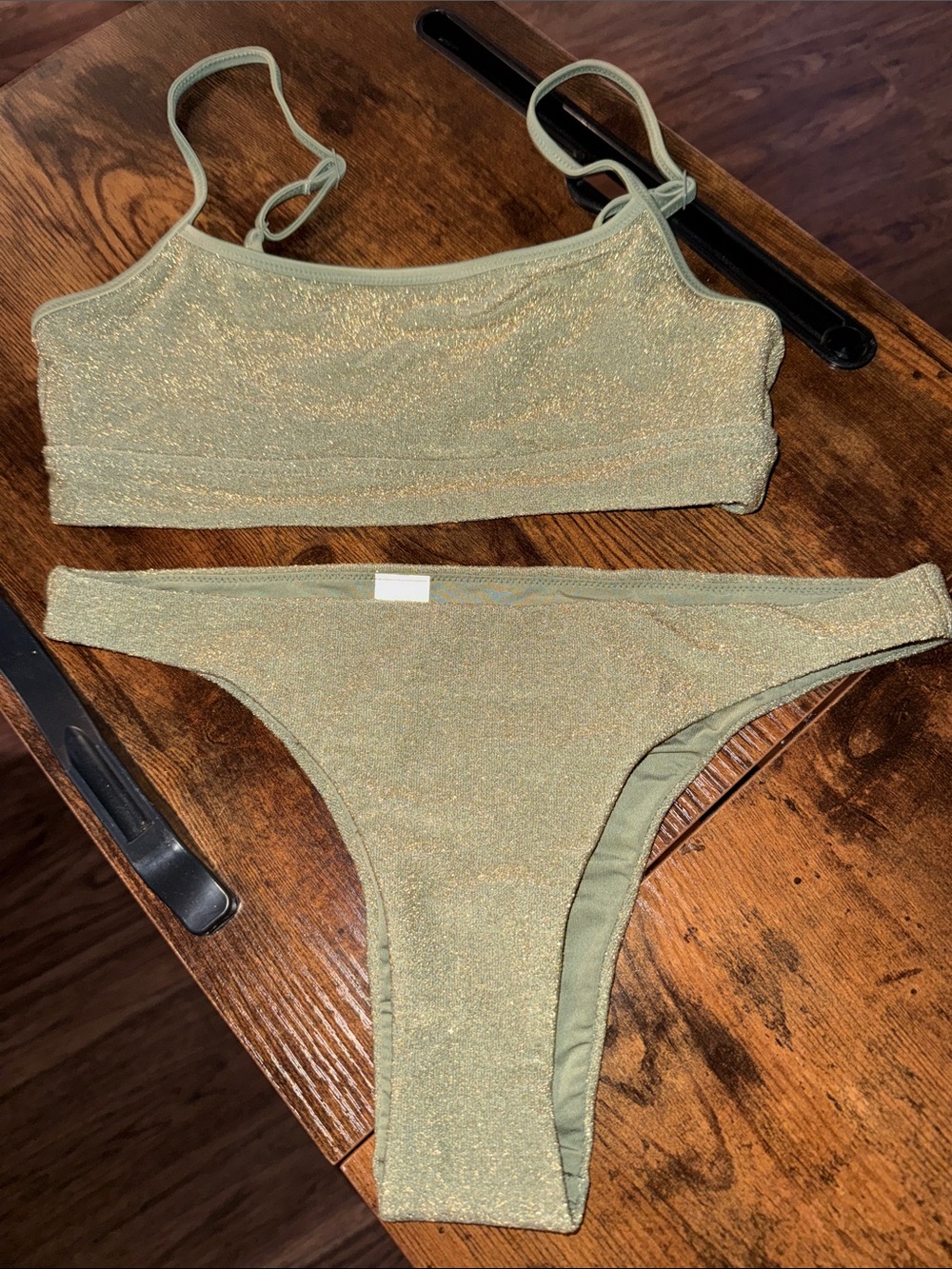 aerie Olive Green Shimmery Bikini Set